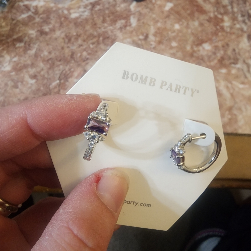 Hoops of a Queen Dark Amethyst Cubic Zirconia Rhodium Plating Bomb Party FP$50